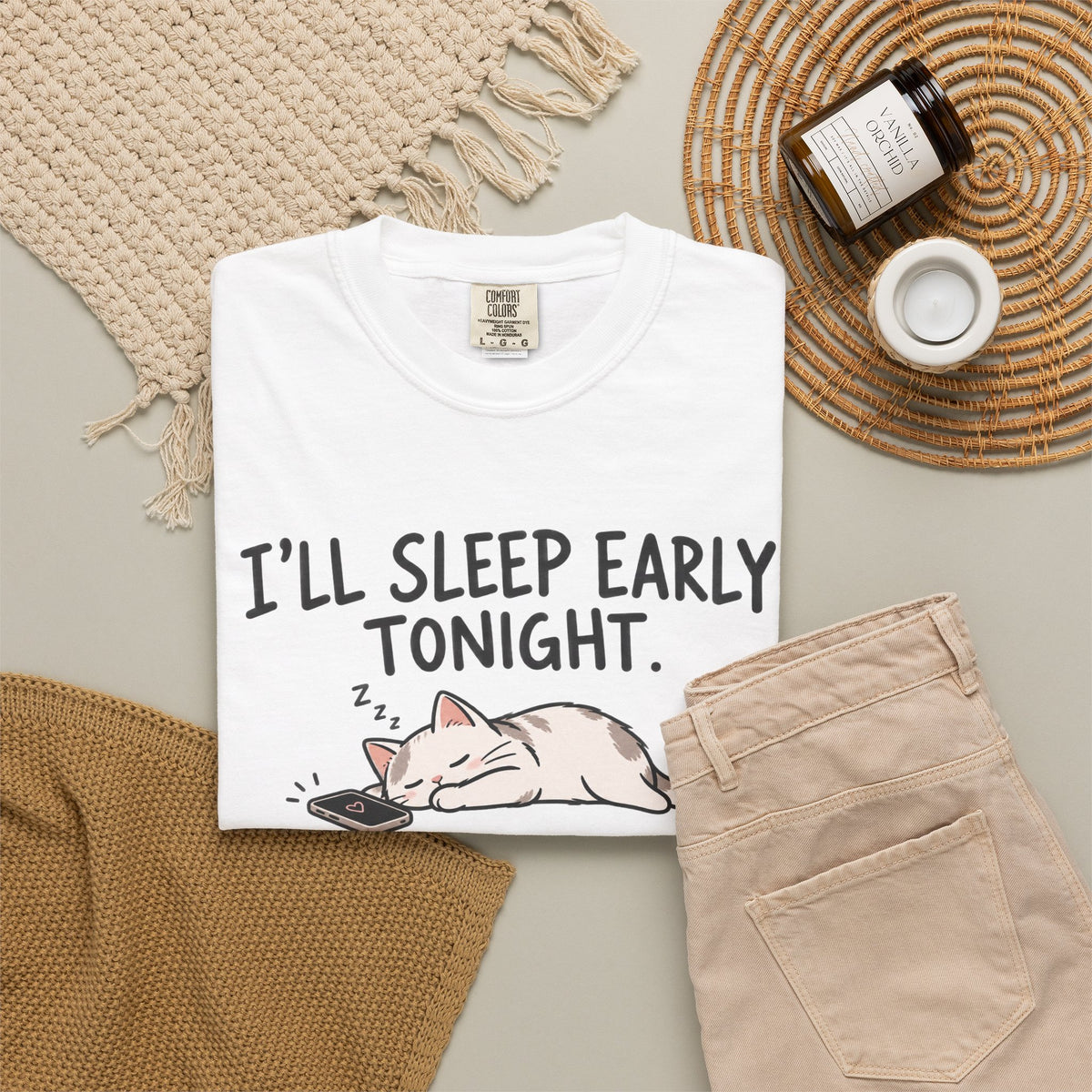 I'll Sleep Early Tonight T-shirt — Cute Cat Sleeping Graphic Tee (03:47 AM)