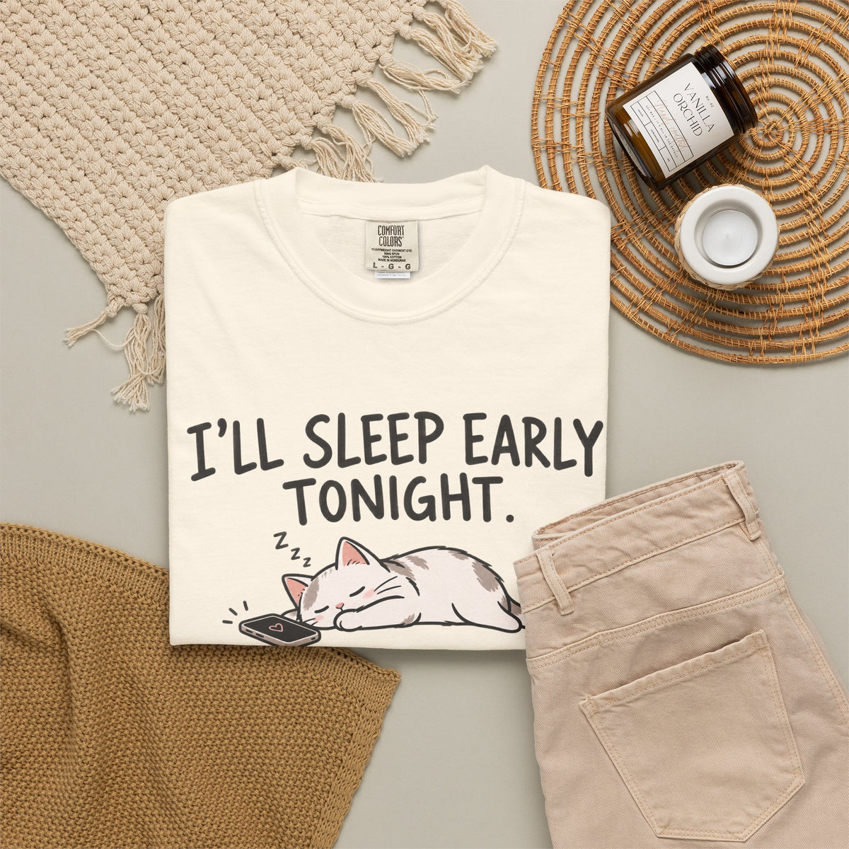 I'll Sleep Early Tonight T-shirt — Cute Cat Sleeping Graphic Tee (03:47 AM)