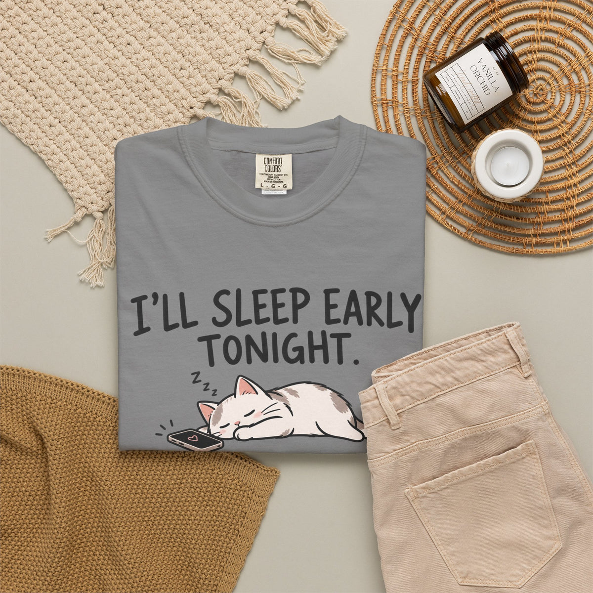 I'll Sleep Early Tonight T-shirt — Cute Cat Sleeping Graphic Tee (03:47 AM)