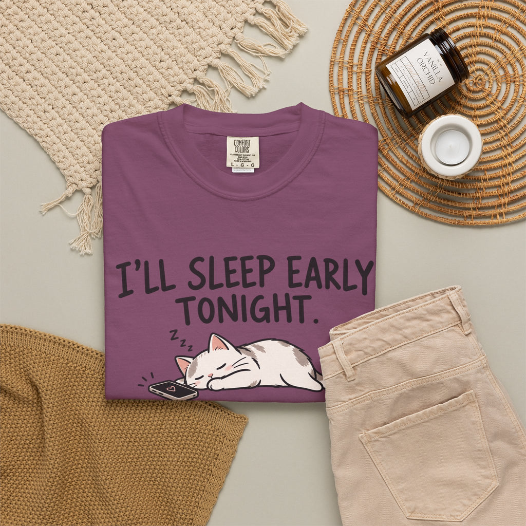 I'll Sleep Early Tonight T-shirt — Cute Cat Sleeping Graphic Tee (03:47 AM)